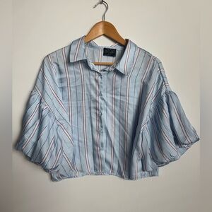 Elegant Striped Button Down Shirt with bell sleeves